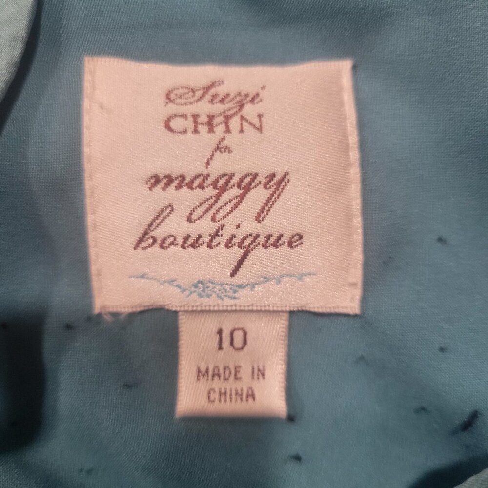 Suzi Chin for Maggie Boutique Silk Blouse Top Fitted Pencil Dress - Size 10 - Picture 6 of 8